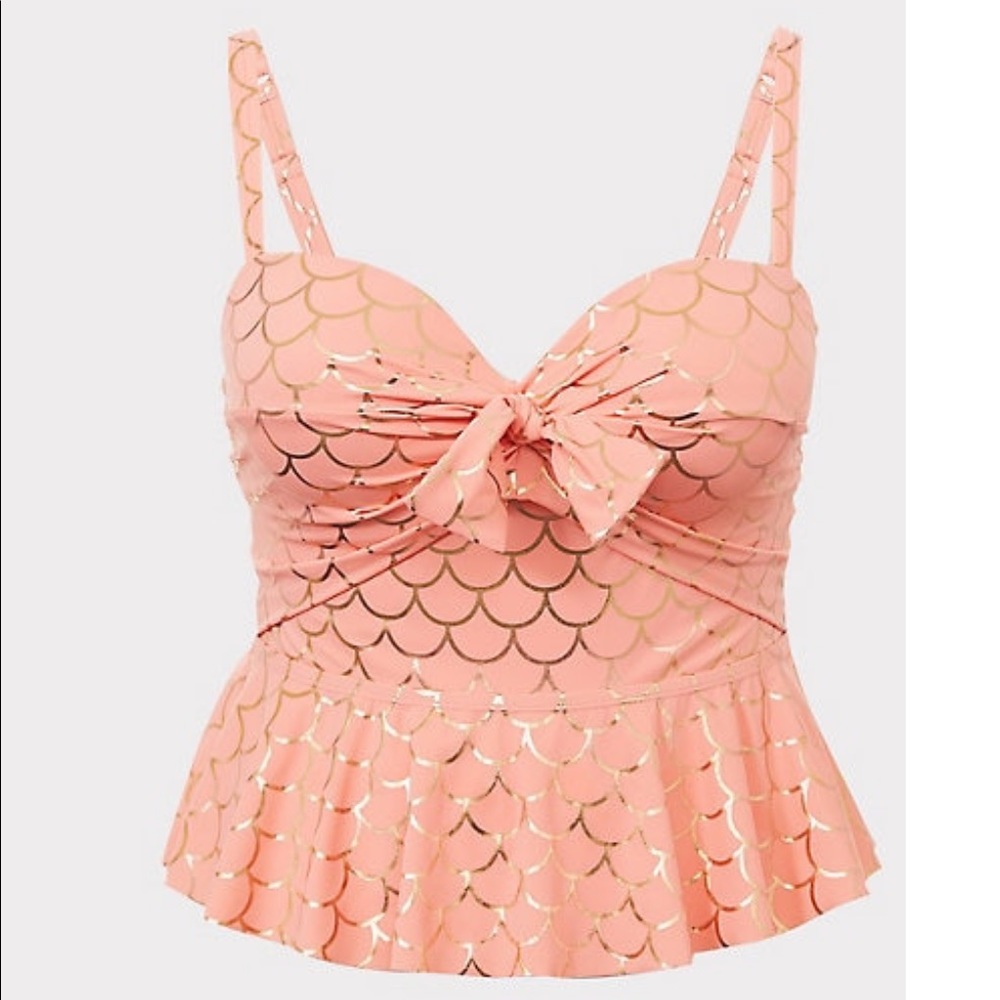 torrid Pink Gold Mermaid Scallop Peplum Swim Top